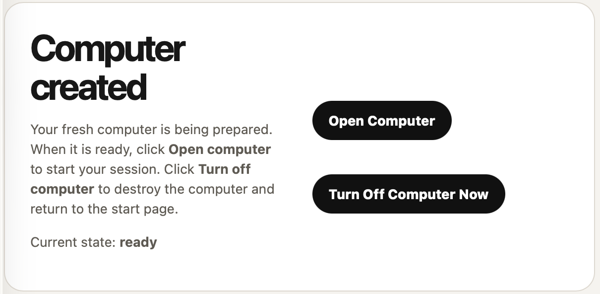 Computer created page with Open Computer button